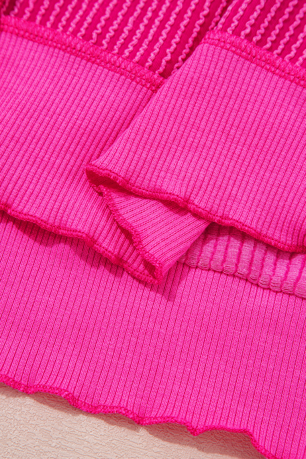 Strawberry Pink Twisted Rib Uneven Hem Drop Shoulder Loose Knit Top