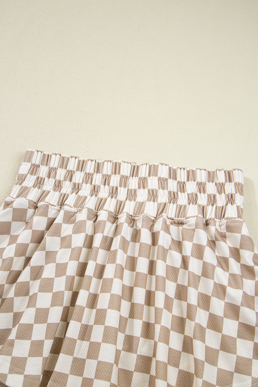 Khaki Checkered Long Sleeve Crop Top High Waist Skort 2pcs Set