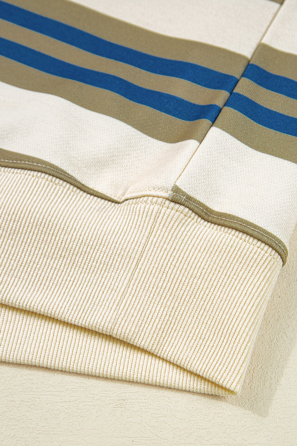 Khaki Striped Crew Neck Drop Shoulder Pullover Sweatshirt