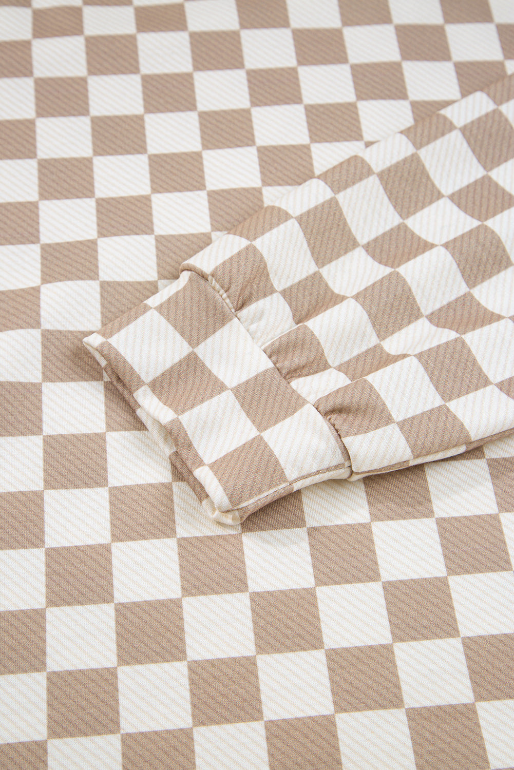 Khaki Checkered Long Sleeve Crop Top High Waist Skort 2pcs Set