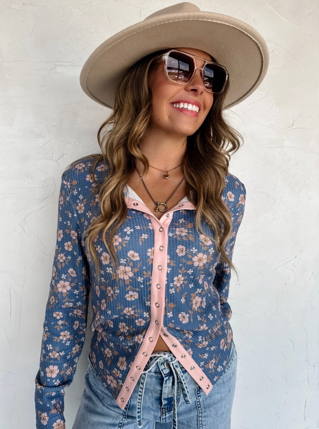 Kori Snap Button Waffle Top