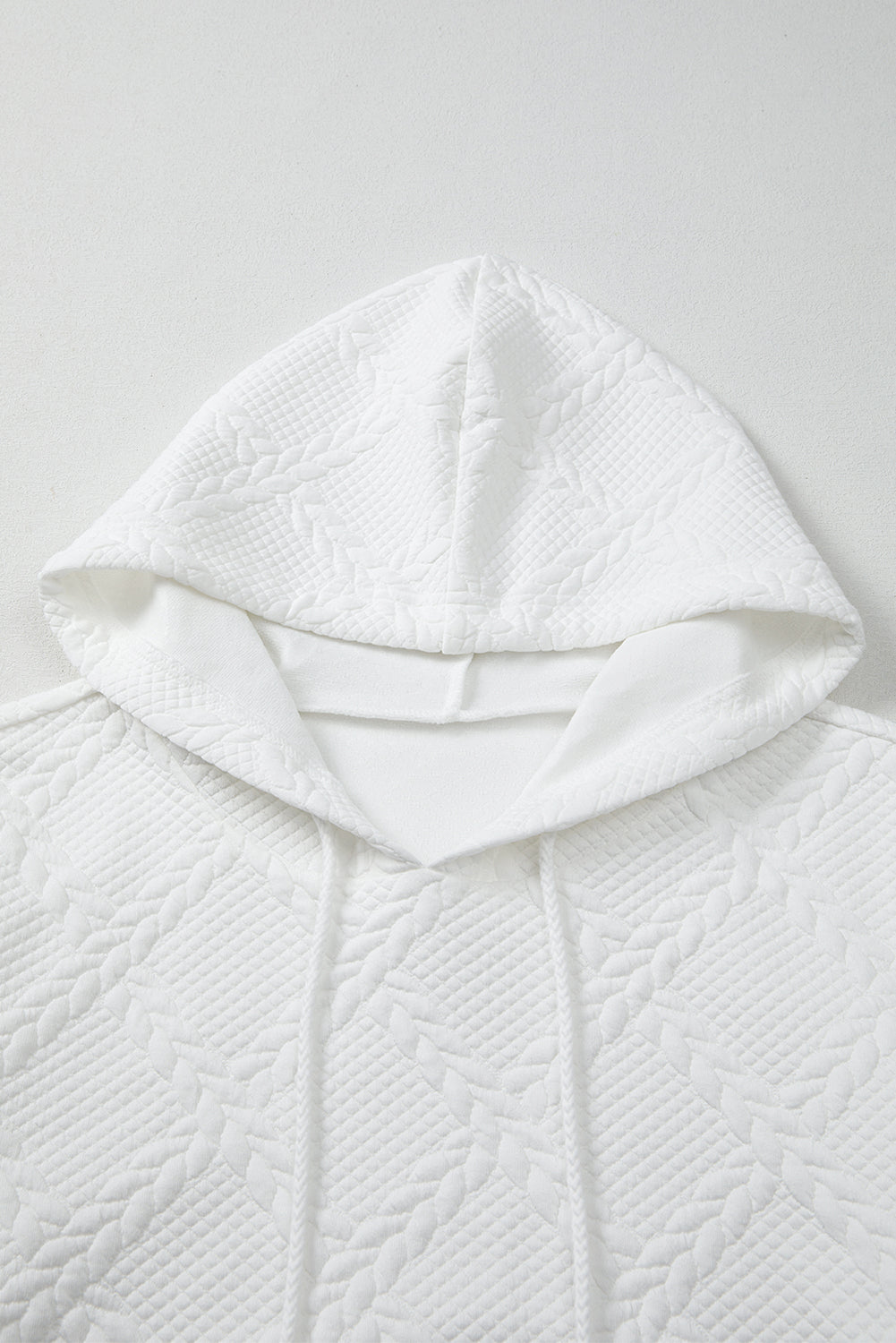 White Cable Lattice Texture Kangaroo Pocket Hoodie