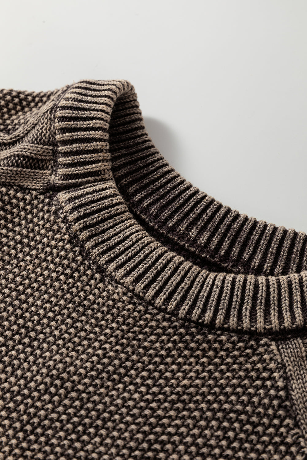 Dark Brown Contrast Cable Knit Sleeve Casual Sweater