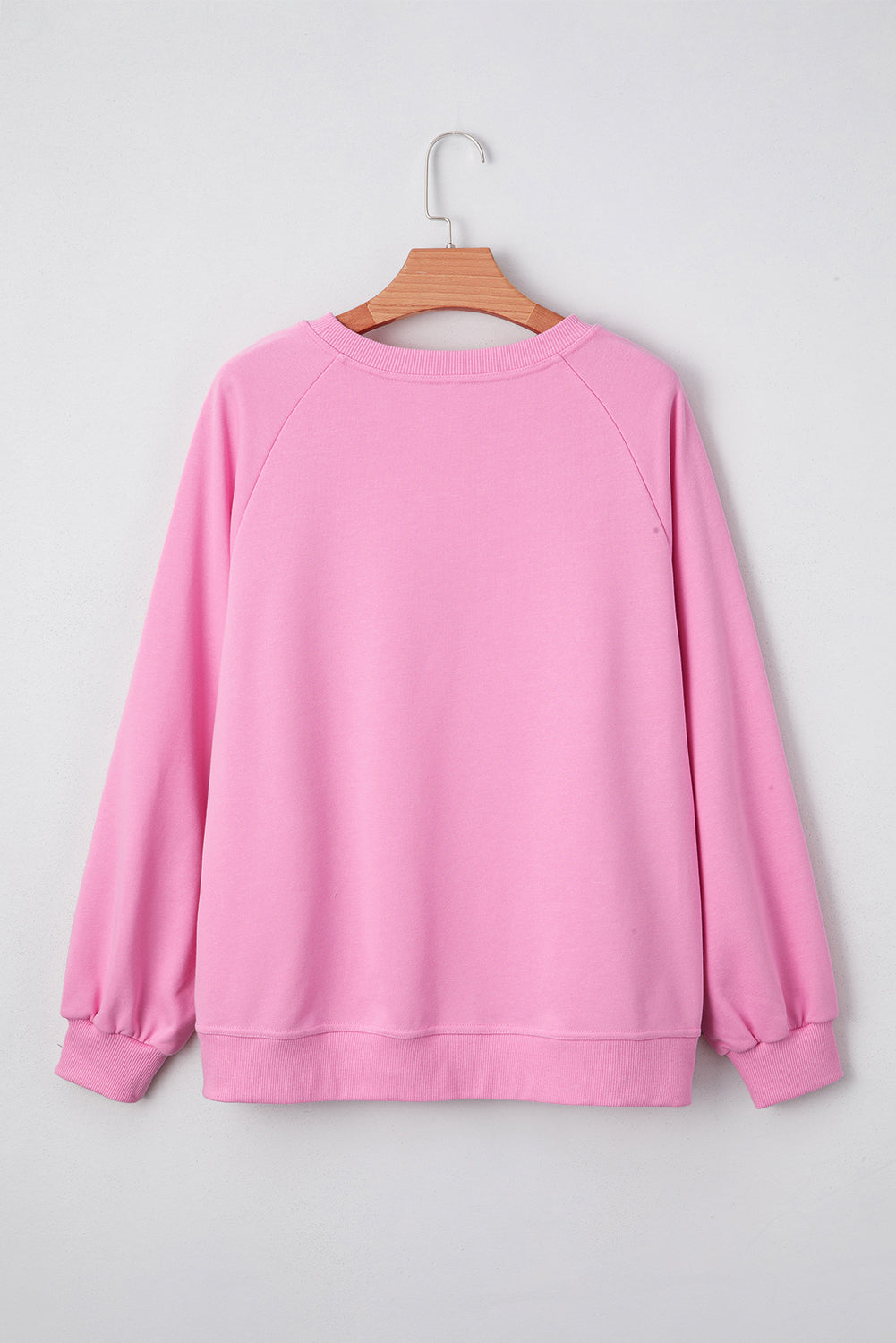 Bright Pink Lace Patched Raglan Sleeve Loose Fit Sweatshirt
