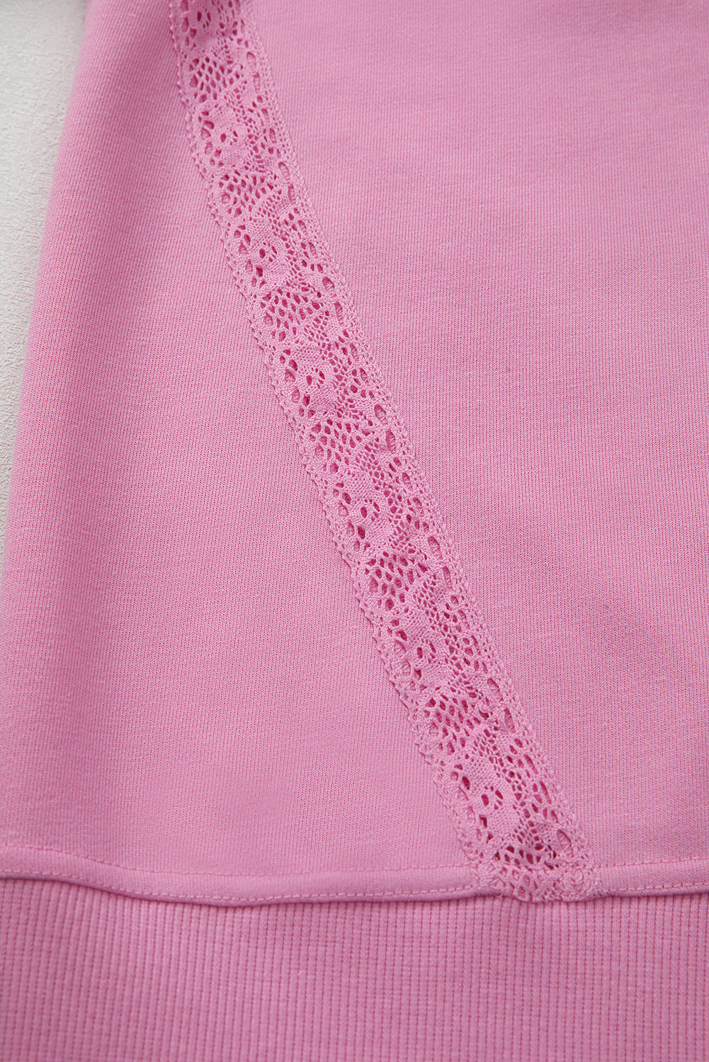 Bright Pink Lace Patched Raglan Sleeve Loose Fit Sweatshirt