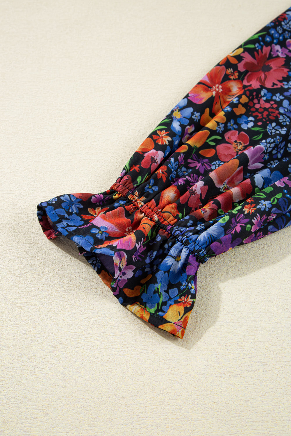 Blue Floral Print Tassel Tie V Neck Long Sleeve Flowy Long Dress