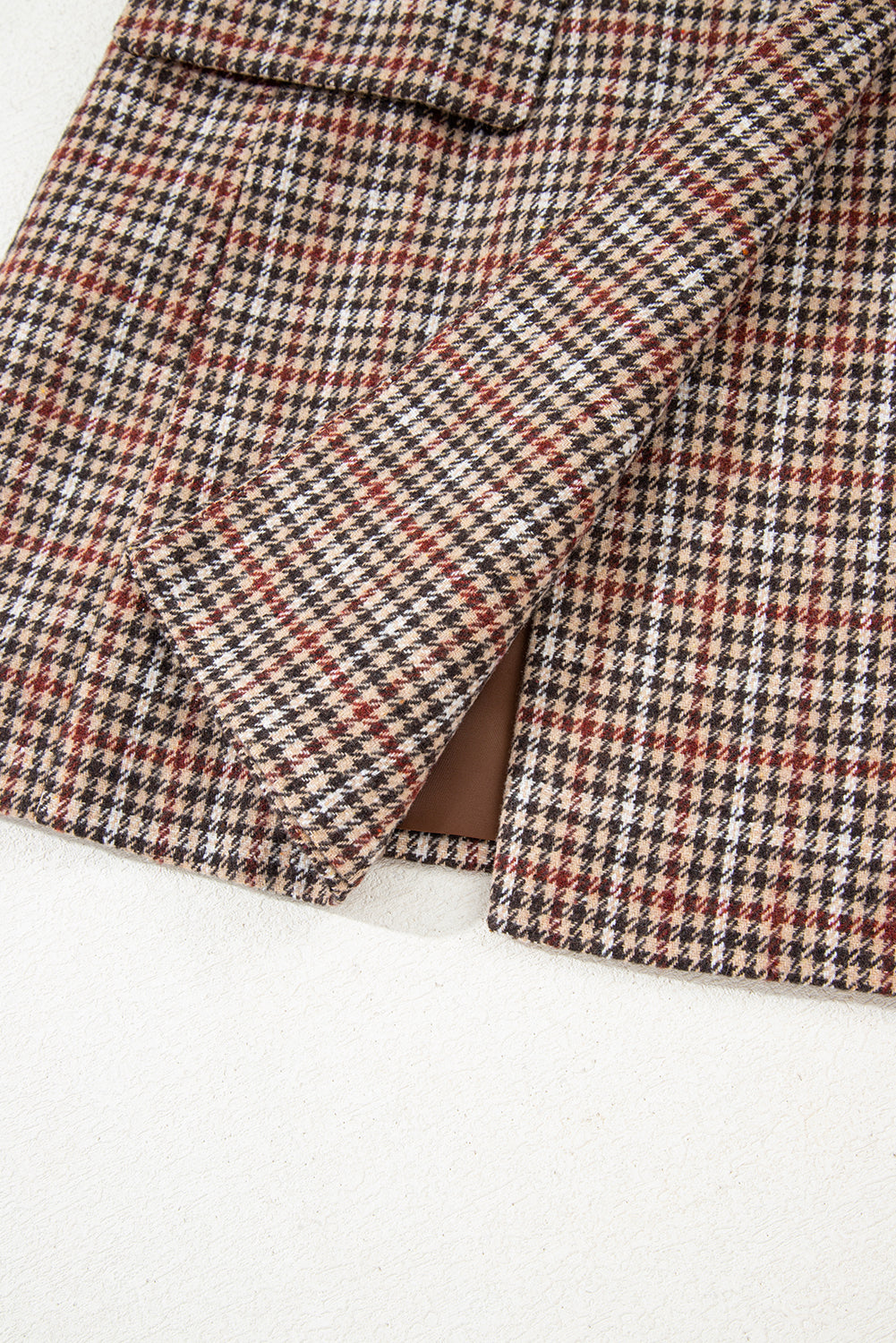 Brown Houndstooth Lapel Collar Blazer