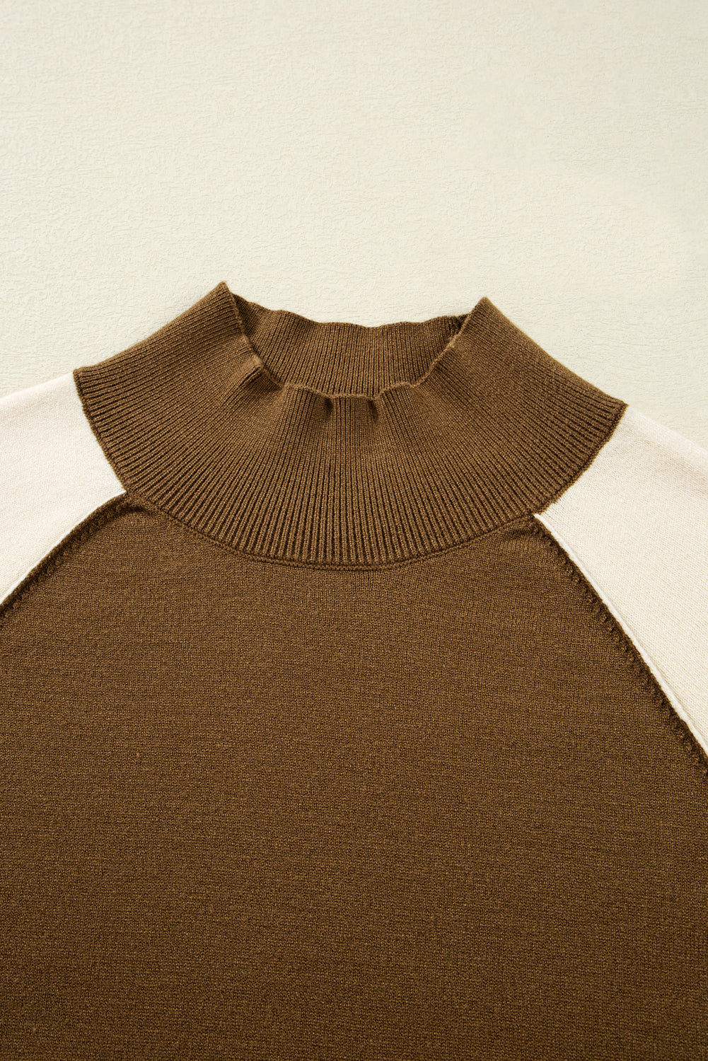 Desert Palm Colorblock Raglan Puff Sleeve Mock Neck Sweater