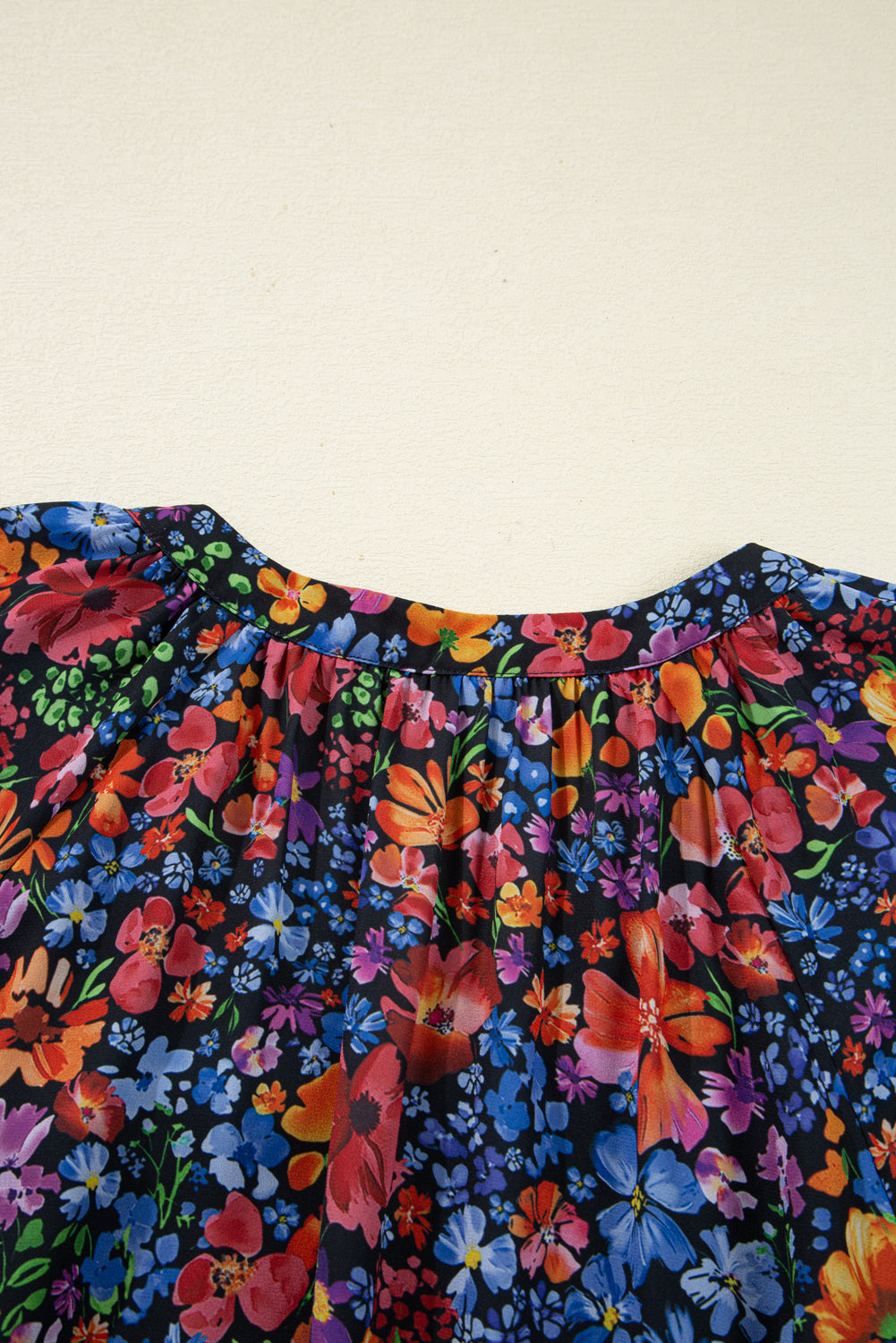 Blue Floral Print Tassel Tie V Neck Long Sleeve Flowy Long Dress