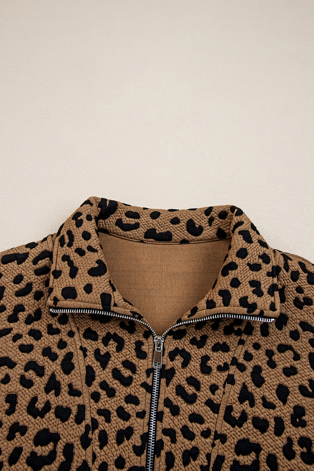 Brown Leopard Print Quarter Zip Sweatshirt