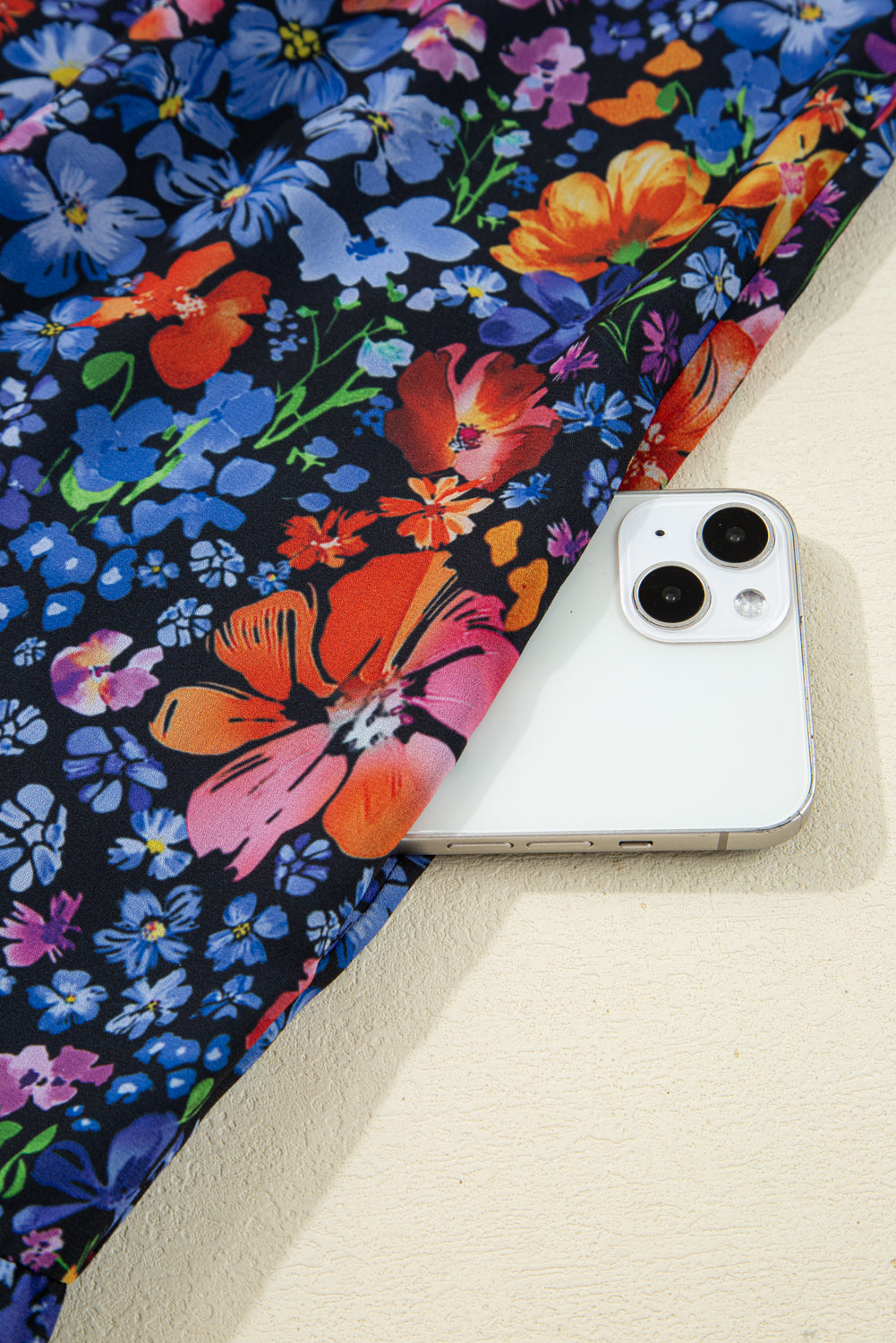 Blue Floral Print Tassel Tie V Neck Long Sleeve Flowy Long Dress