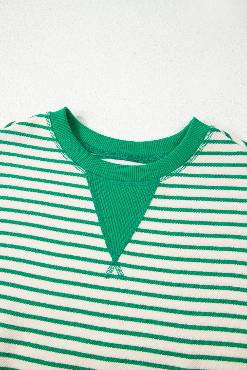 Bright Green Contrast Detail Striped Ruffle Short Sleeve Top