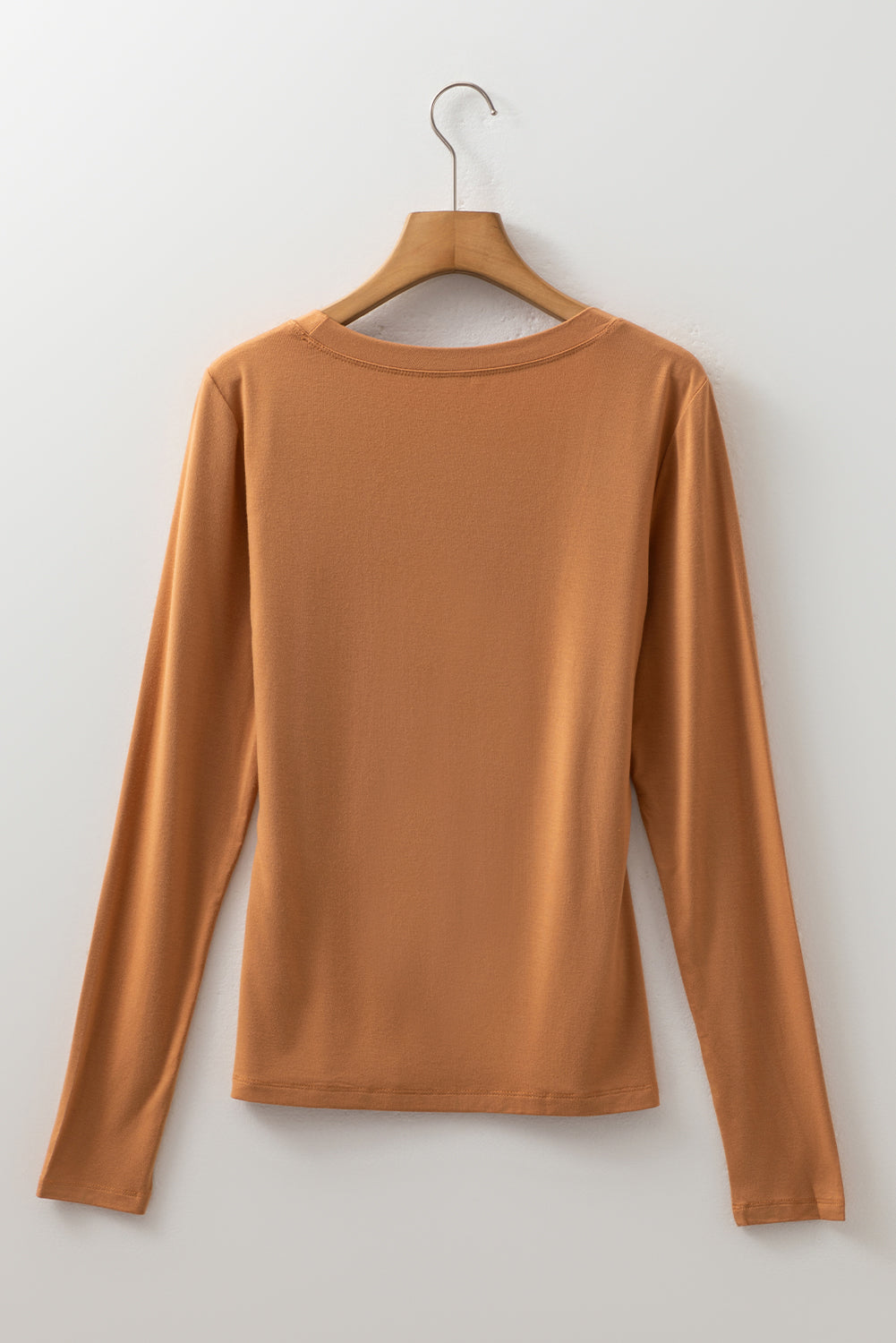 Chestnut Solid Color Long Sleeve Fitted Top