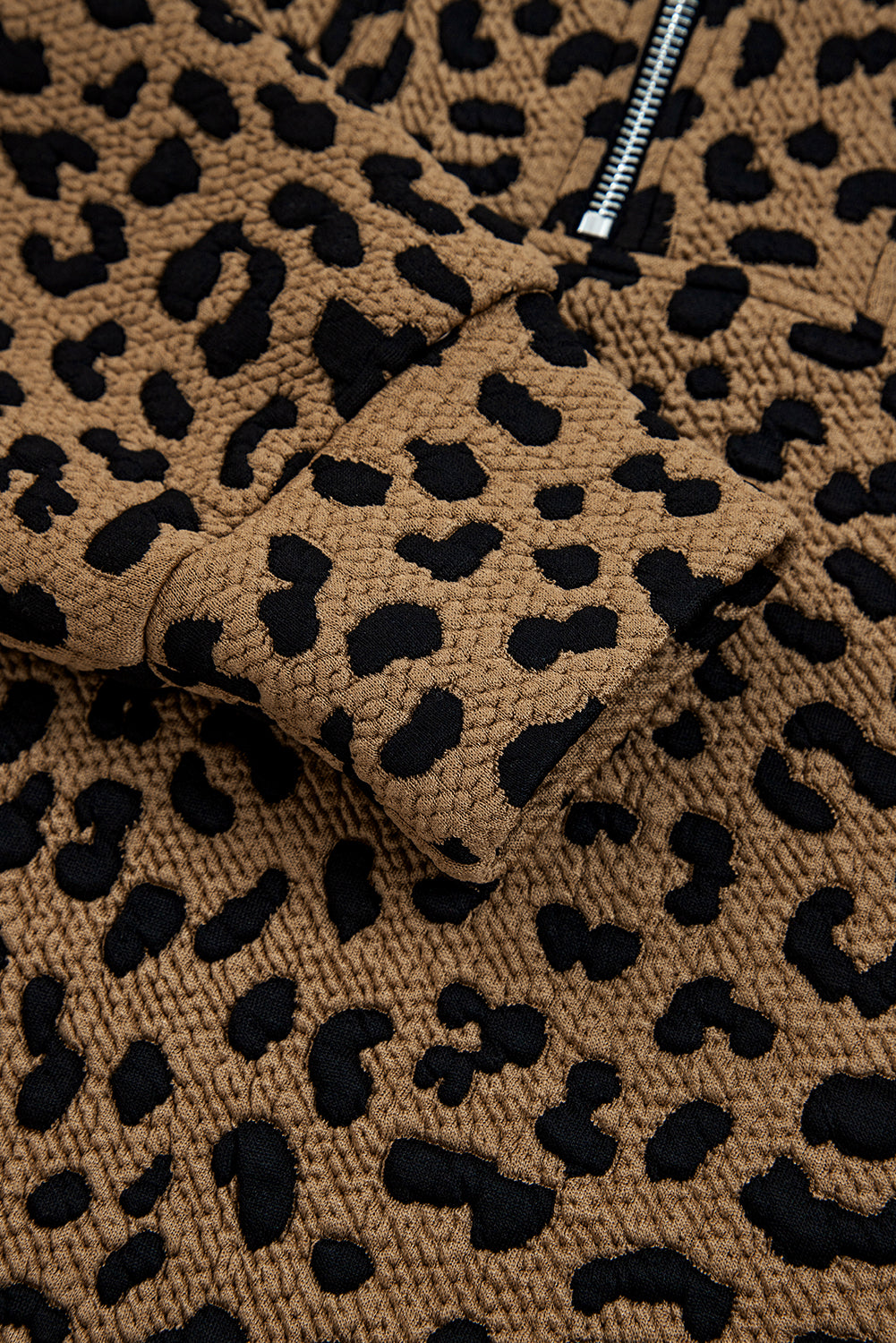 Brown Leopard Print Quarter Zip Sweatshirt
