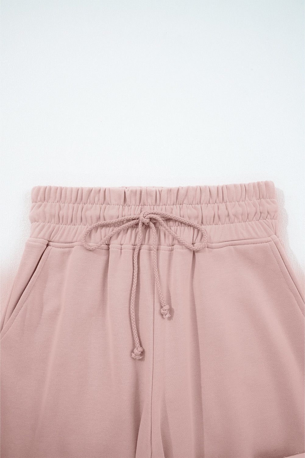 Light Pink Drop Shoulder Puff Sleeve Crop Pullover Drawstring Wide Leg Pants Set