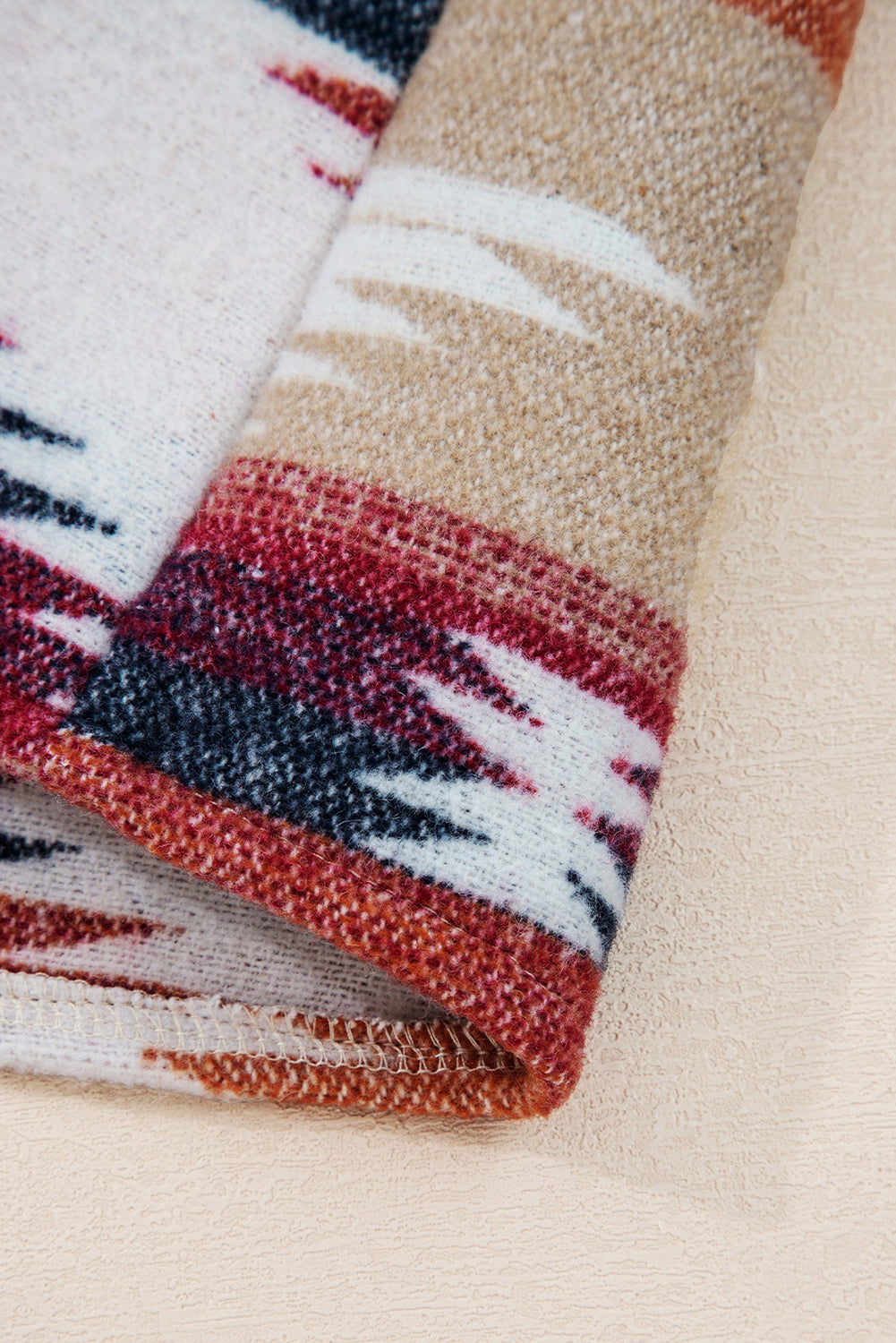 Multicolour Western Aztec Striped Patchwork Double Flap Pocket Raw Hem Shacket