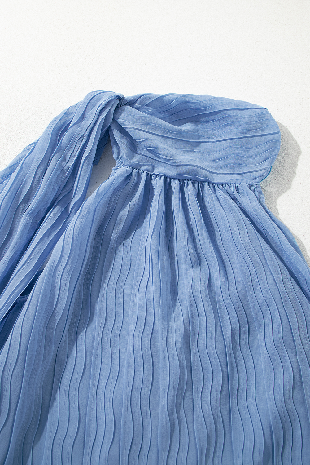 Myosotis Textured Pleated Tied Mock Neck Flowy Tank Top