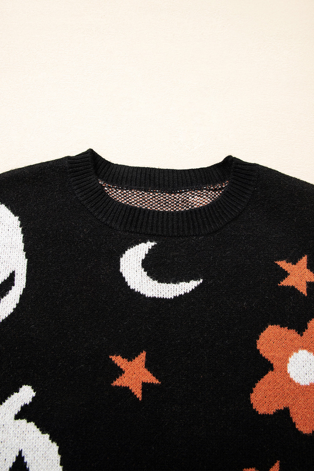 Black Halloween Mythical Night Pattern Drop Shoulder Sweater