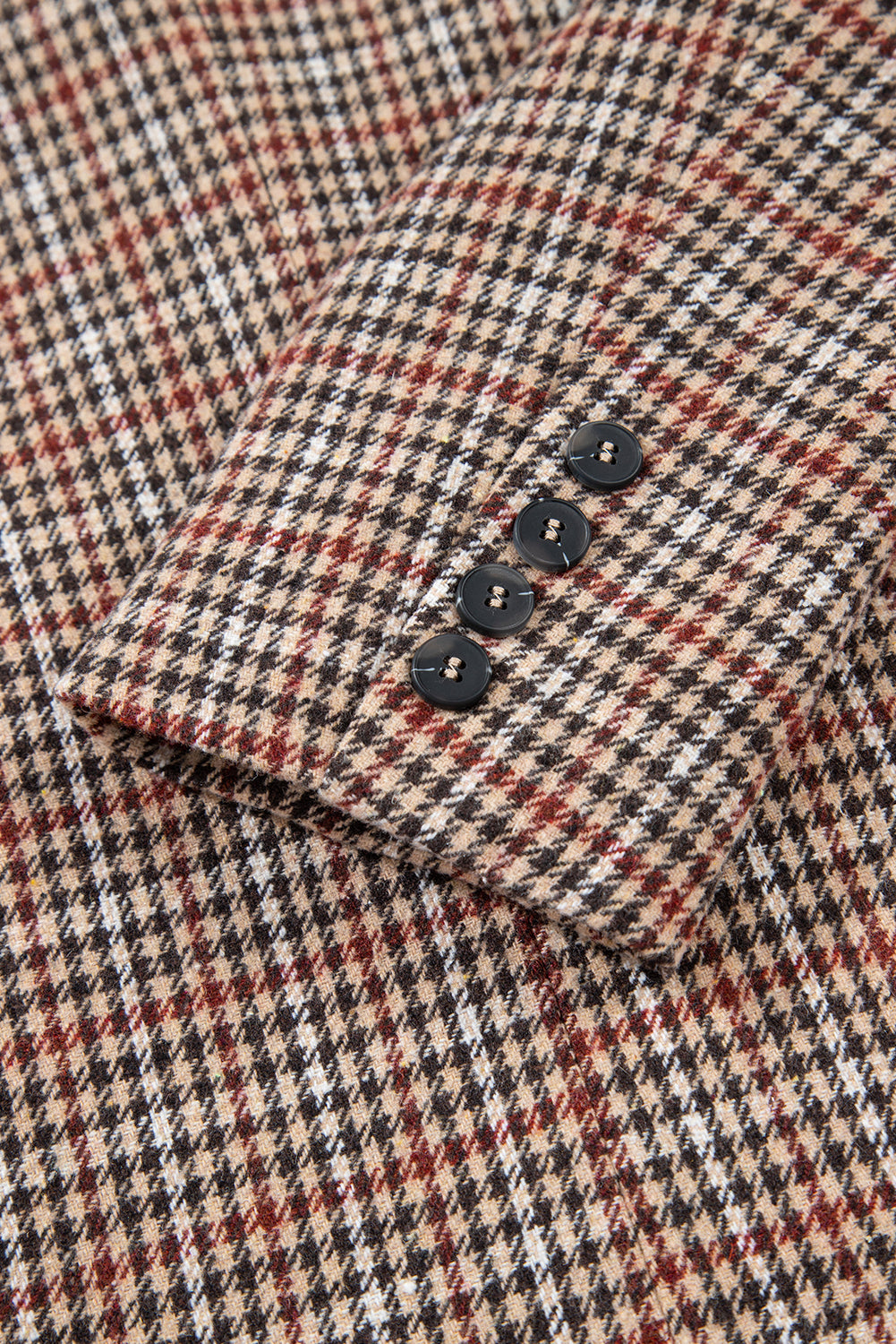 Brown Houndstooth Lapel Collar Blazer