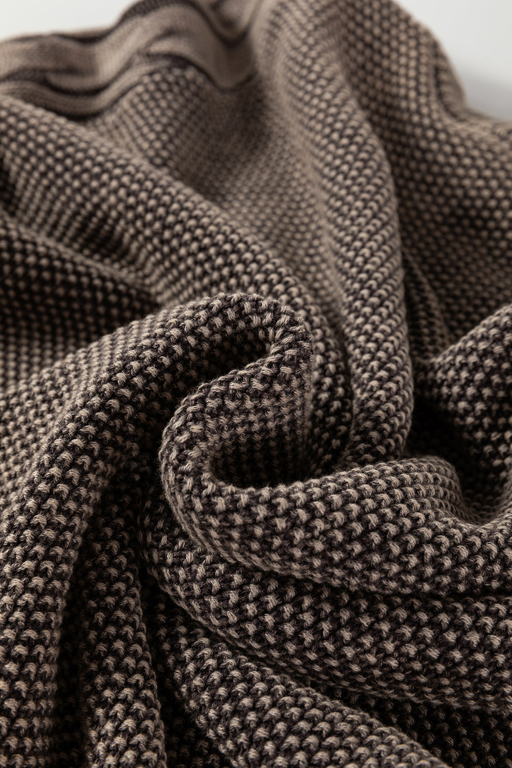 Dark Brown Contrast Cable Knit Sleeve Casual Sweater