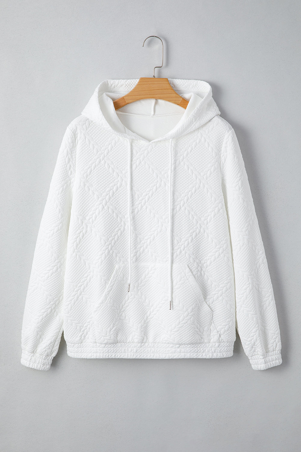 White Cable Lattice Texture Kangaroo Pocket Hoodie