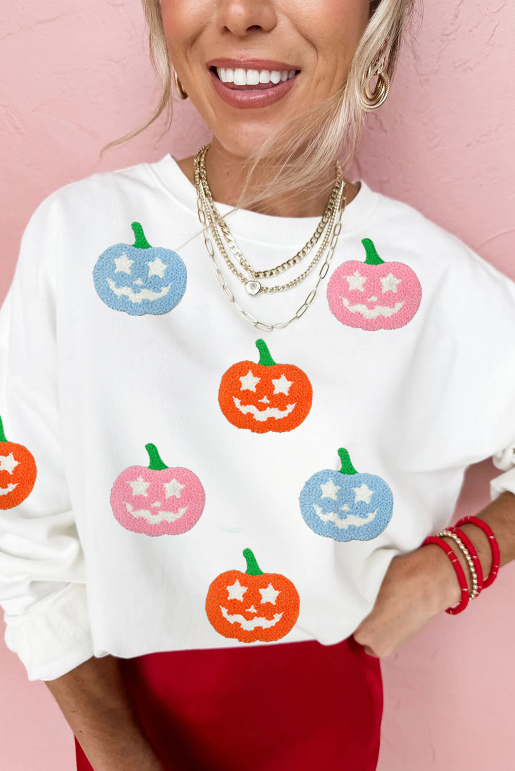 White Cute Halloween Pumpkin Graphic Sweatshirt