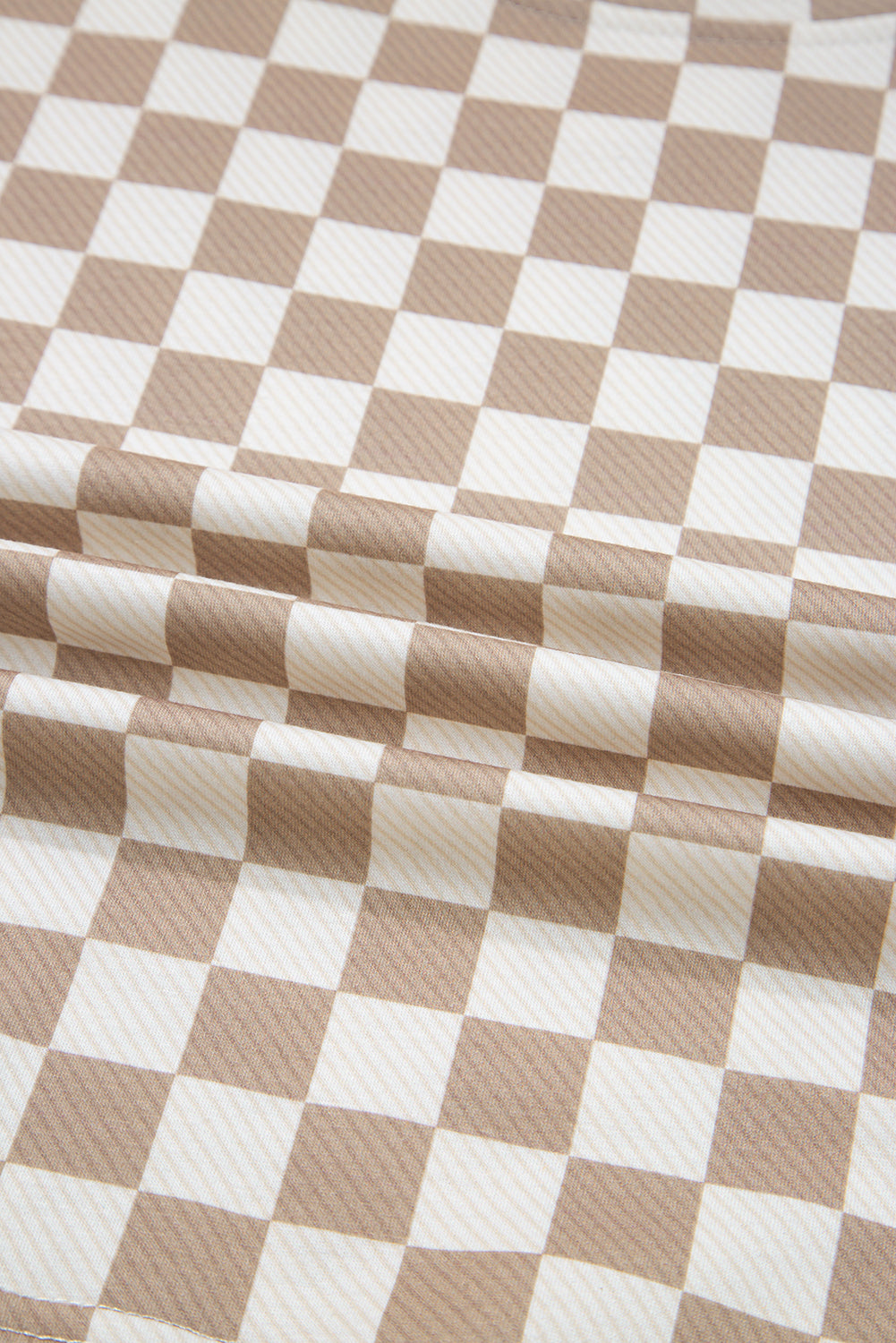 Khaki Checkered Long Sleeve Crop Top High Waist Skort 2pcs Set