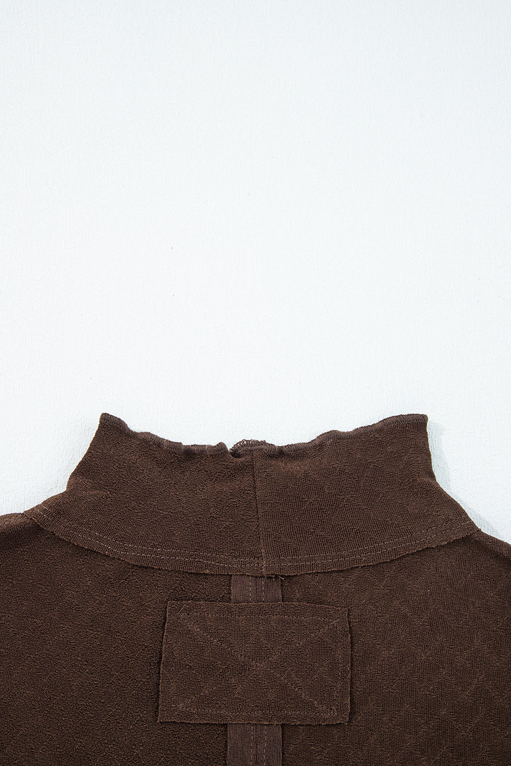 Cinnamon Lettuce Trim Raw Seam Patchwork Jacquard Long Sleeve Top