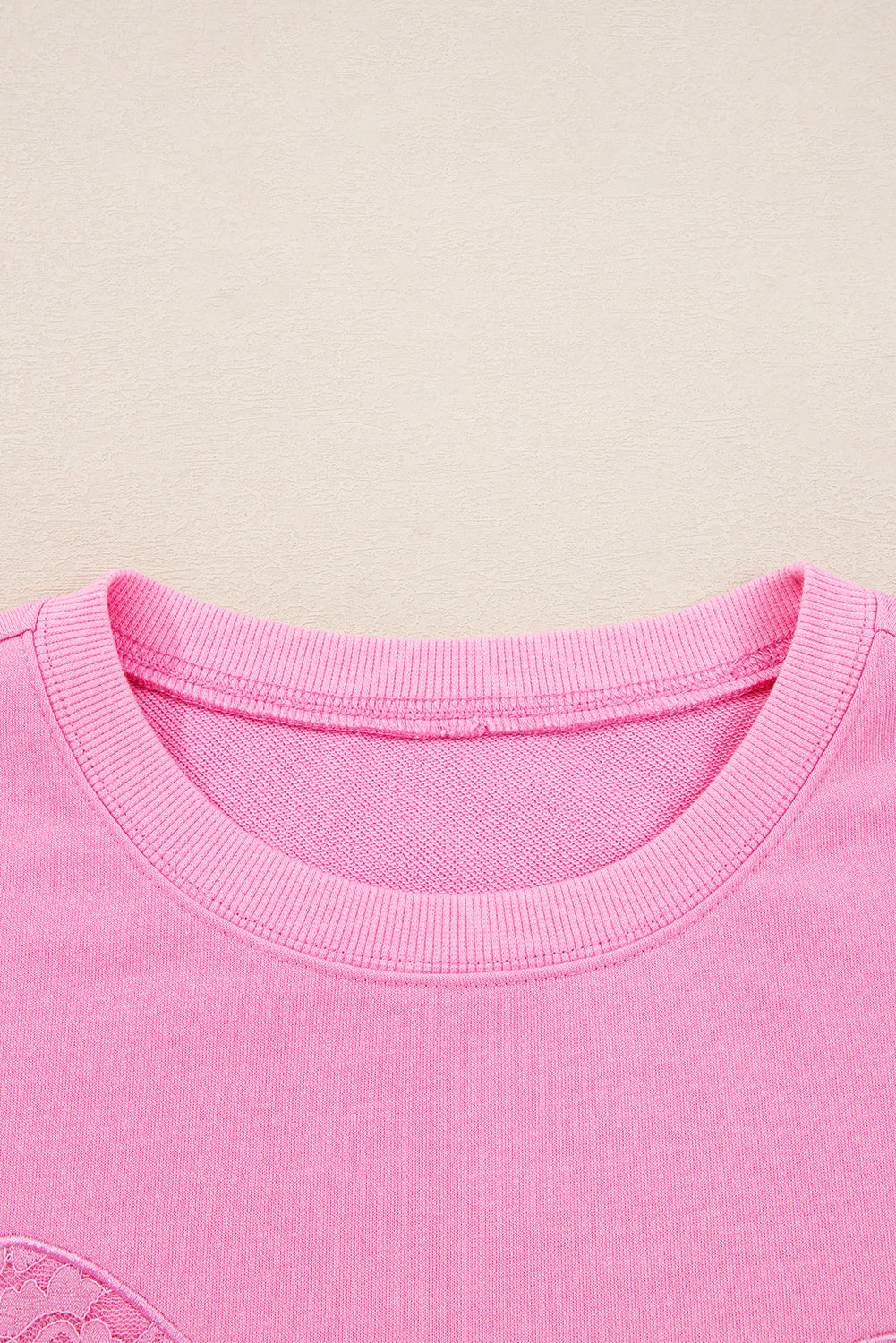 Pink Big Bow Lace Embroidered Dolman Sleeve Slit Plus Size Sweatshirt