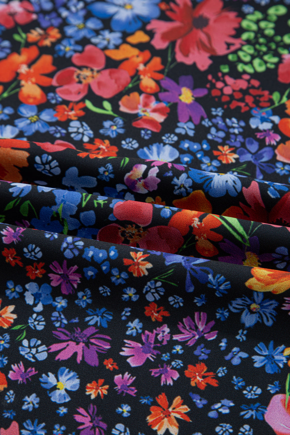 Blue Floral Print Tassel Tie V Neck Long Sleeve Flowy Long Dress