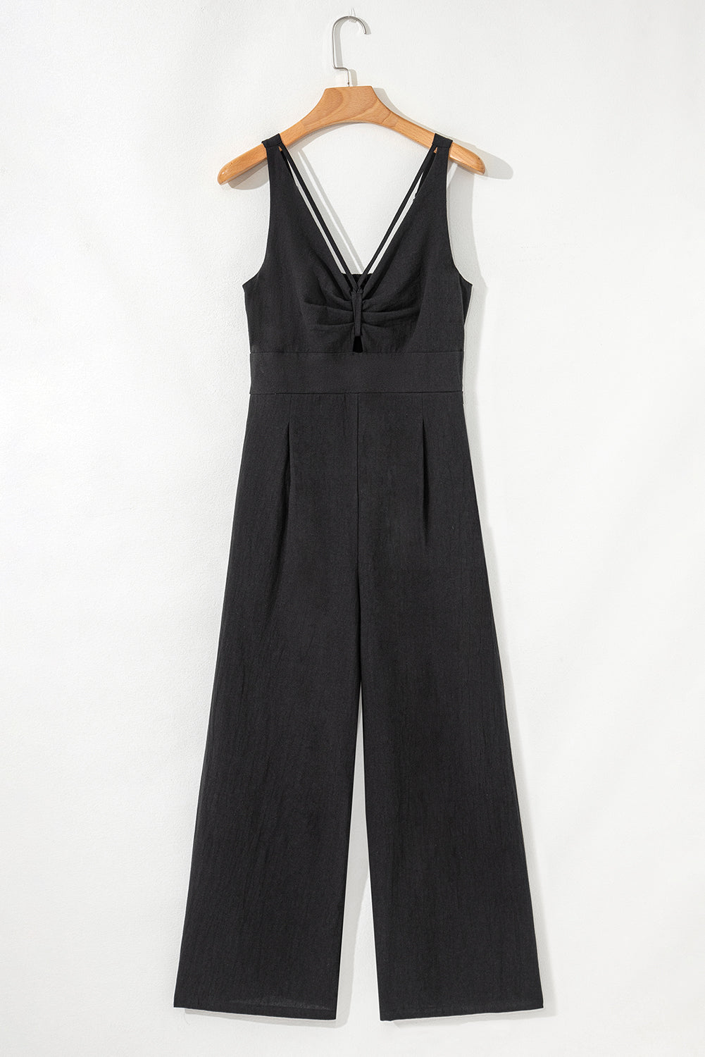 Black Front Cut Out Smocked Back Sleeveless Wide Leg Jumpsuit