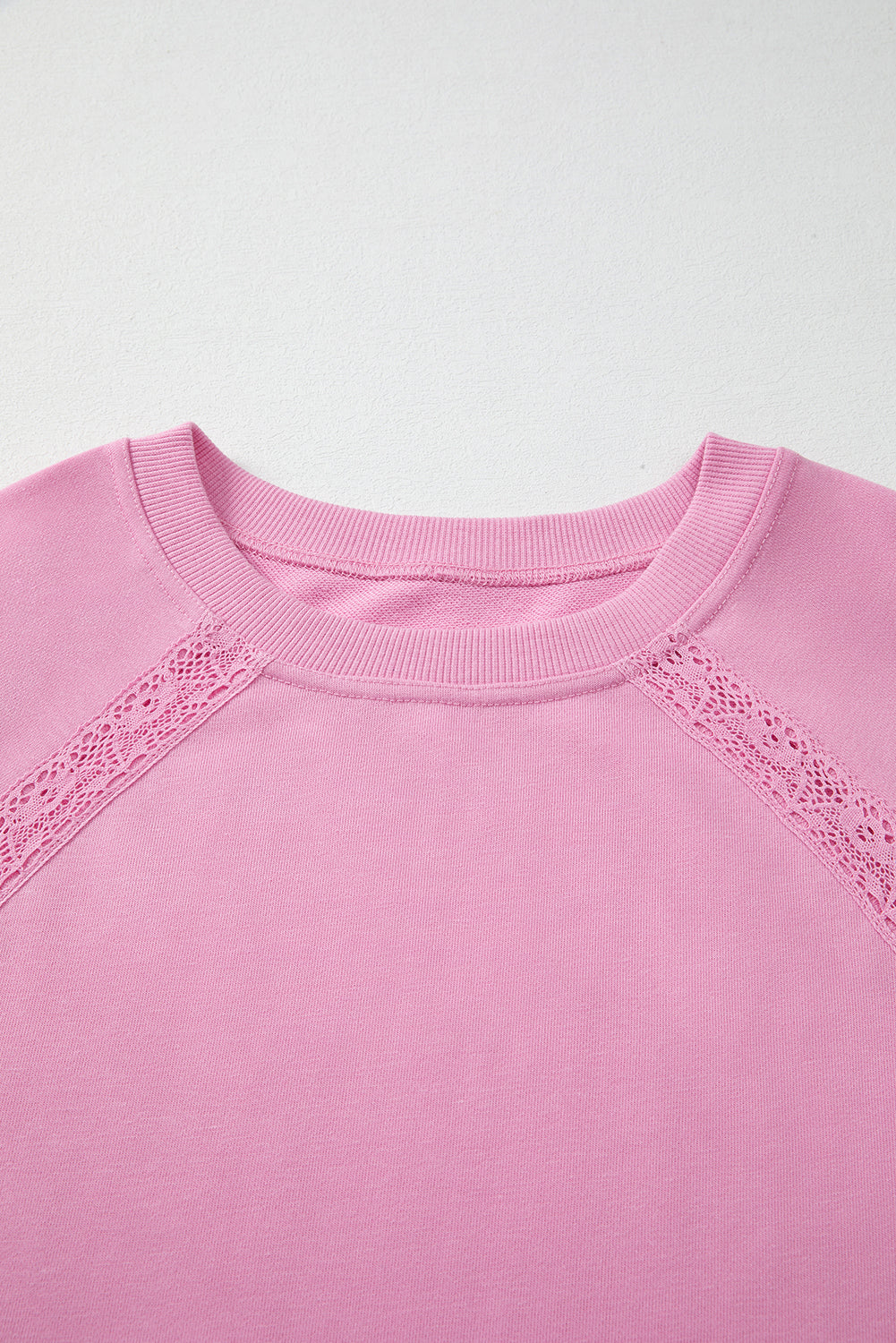 Bright Pink Lace Patched Raglan Sleeve Loose Fit Sweatshirt