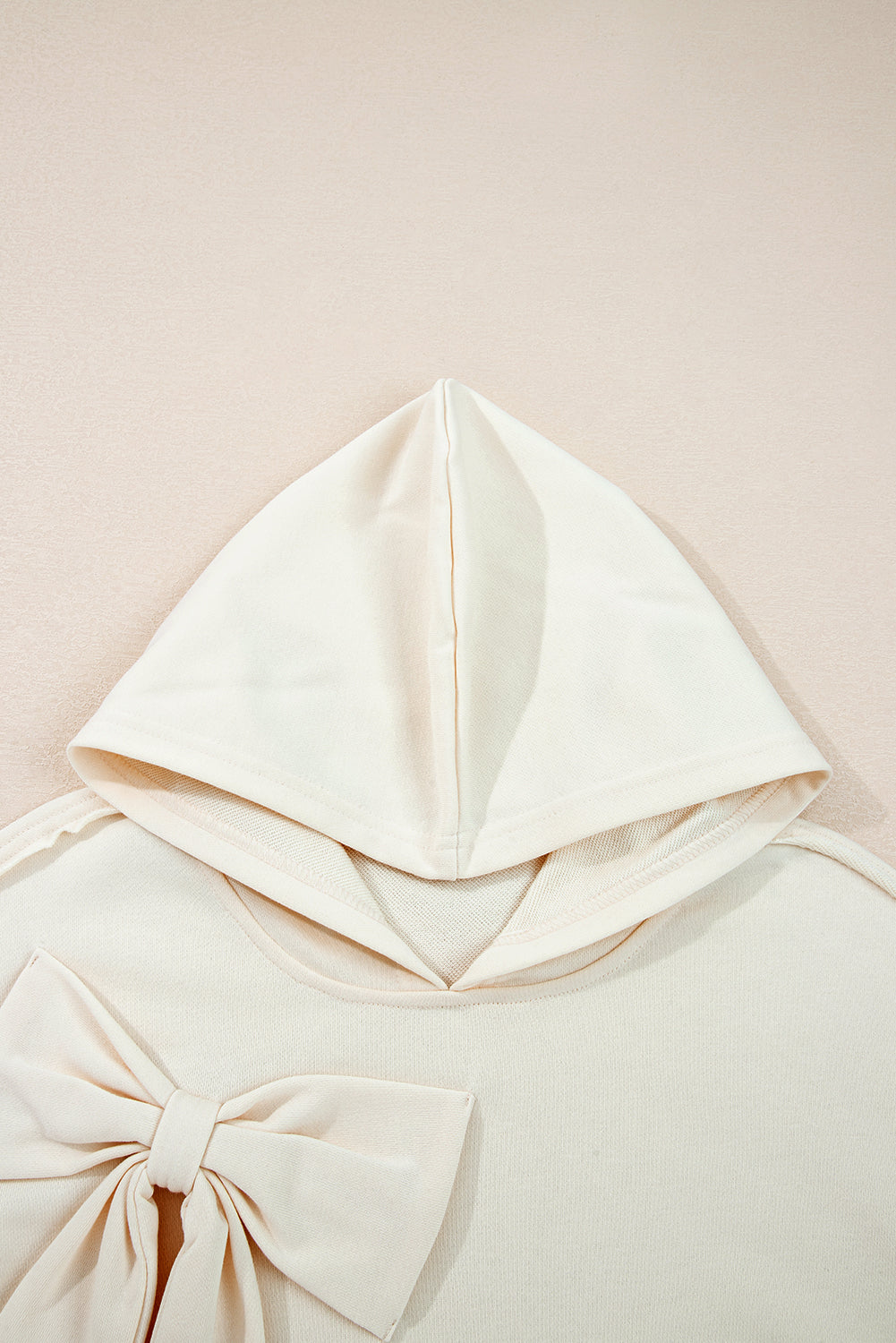 White Solid Color Cute Bow Detail Loose Hoodie