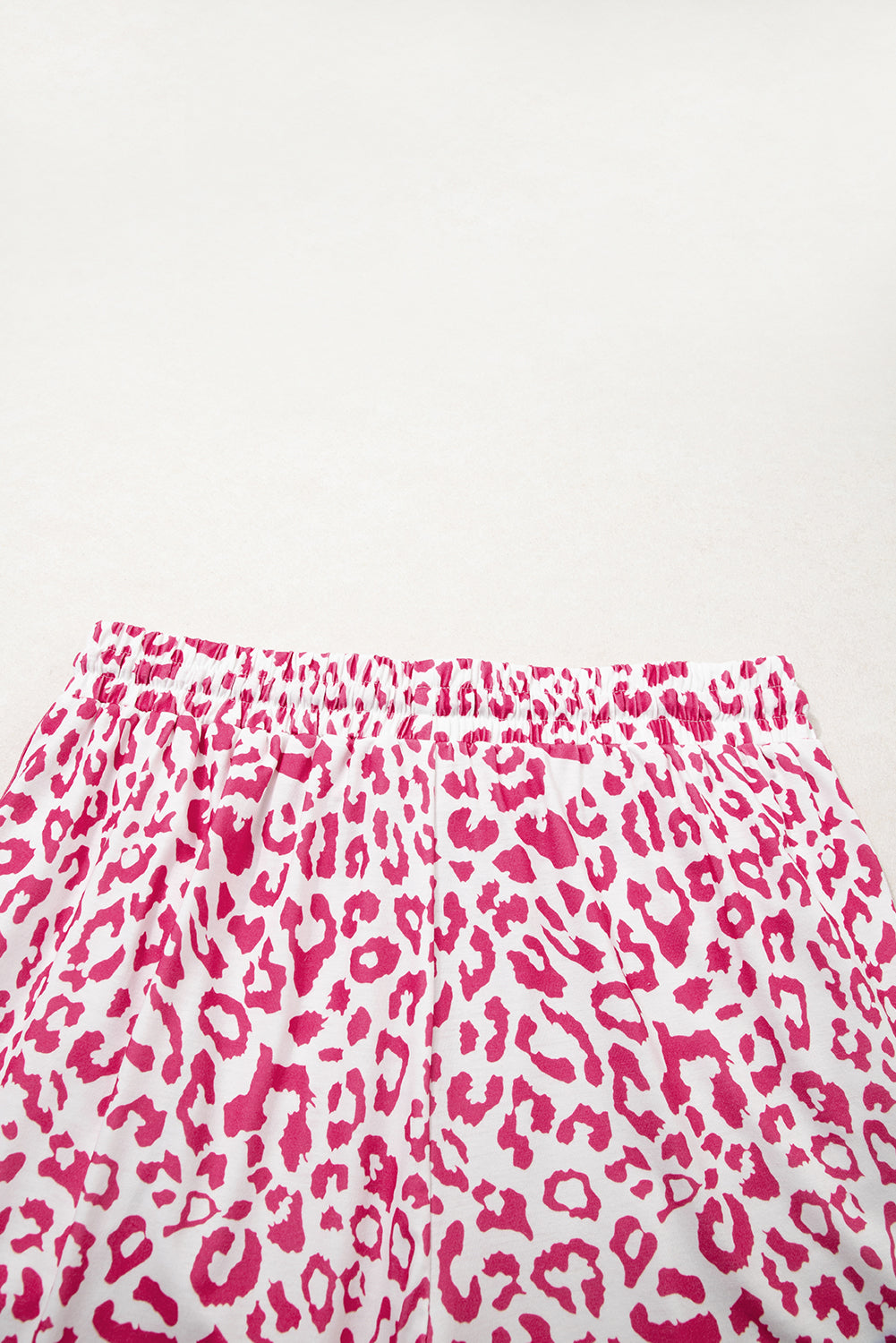 Pink Leopard Elastic Waist Lace up Contrast Trim Casual Shorts