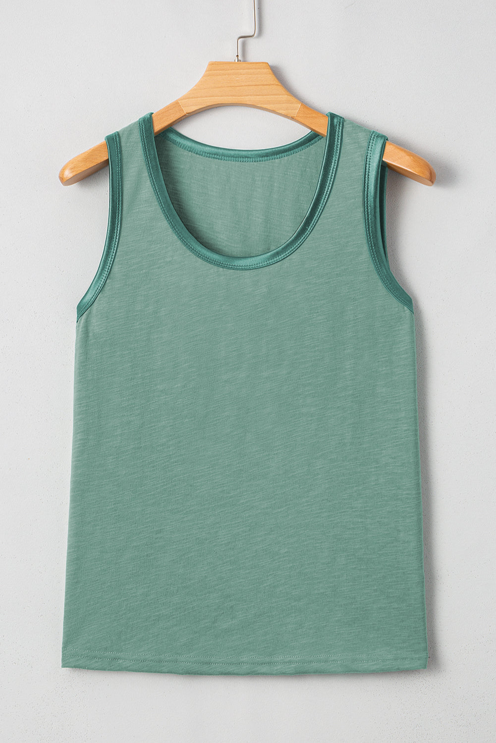 Mist Green Metallic Sheen Edge Scoop Neck Tank Top