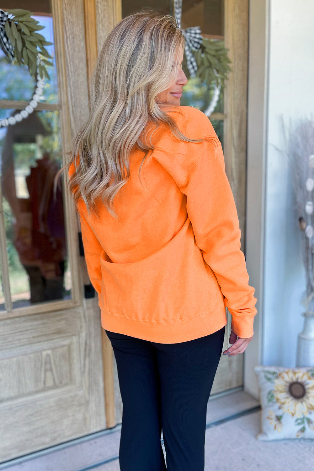 Grapefruit Orange Spooky Graphic Halloween Crew Neck Holiday Sweatshirt