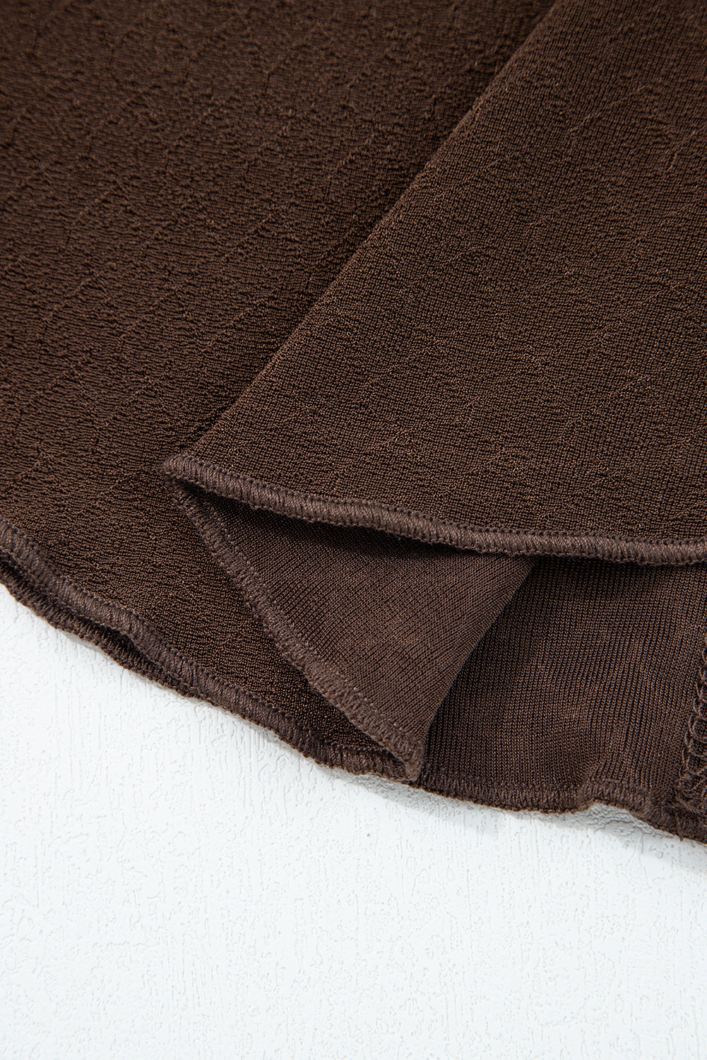 Cinnamon Lettuce Trim Raw Seam Patchwork Jacquard Long Sleeve Top