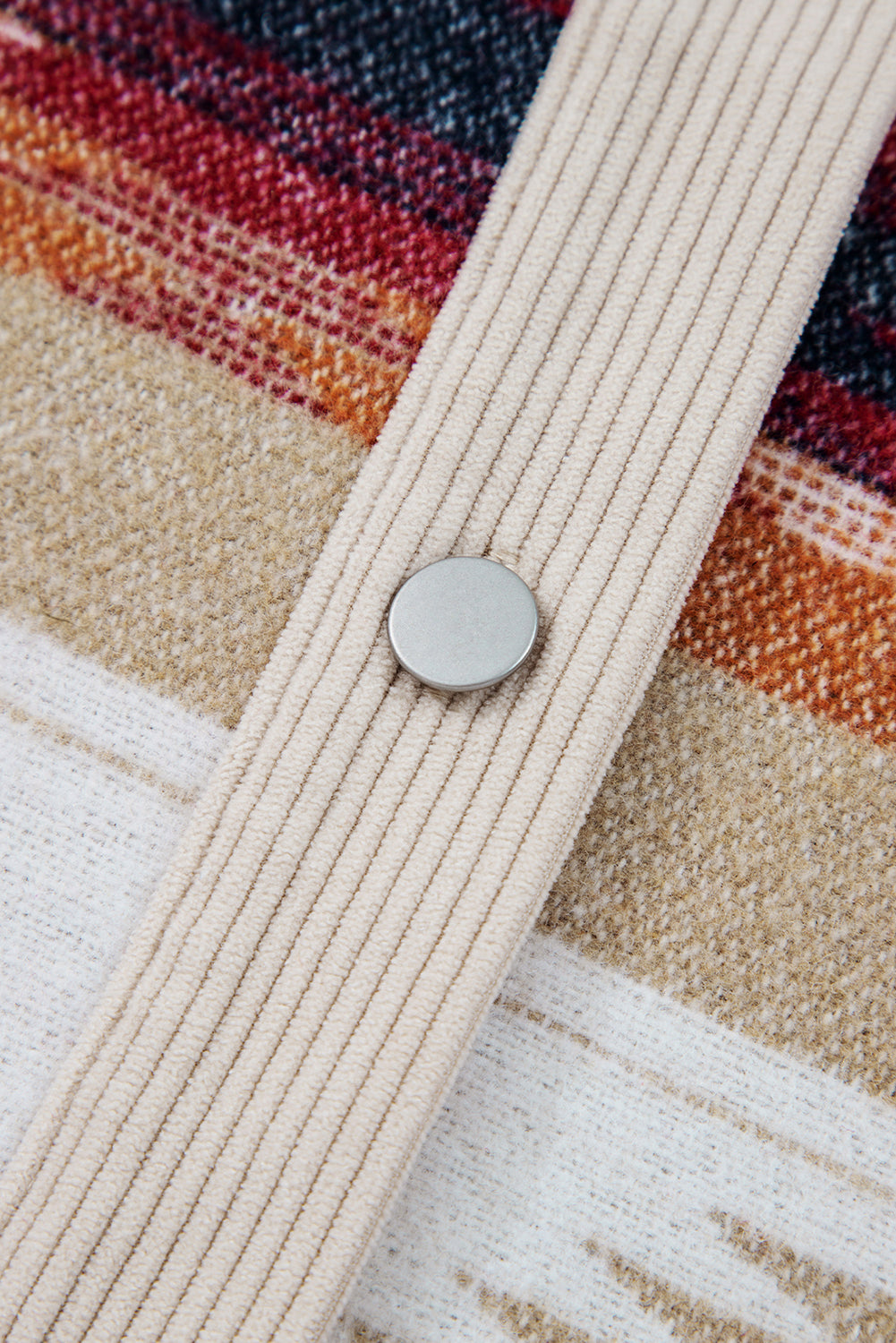 Multicolour Western Aztec Striped Patchwork Double Flap Pocket Raw Hem Shacket