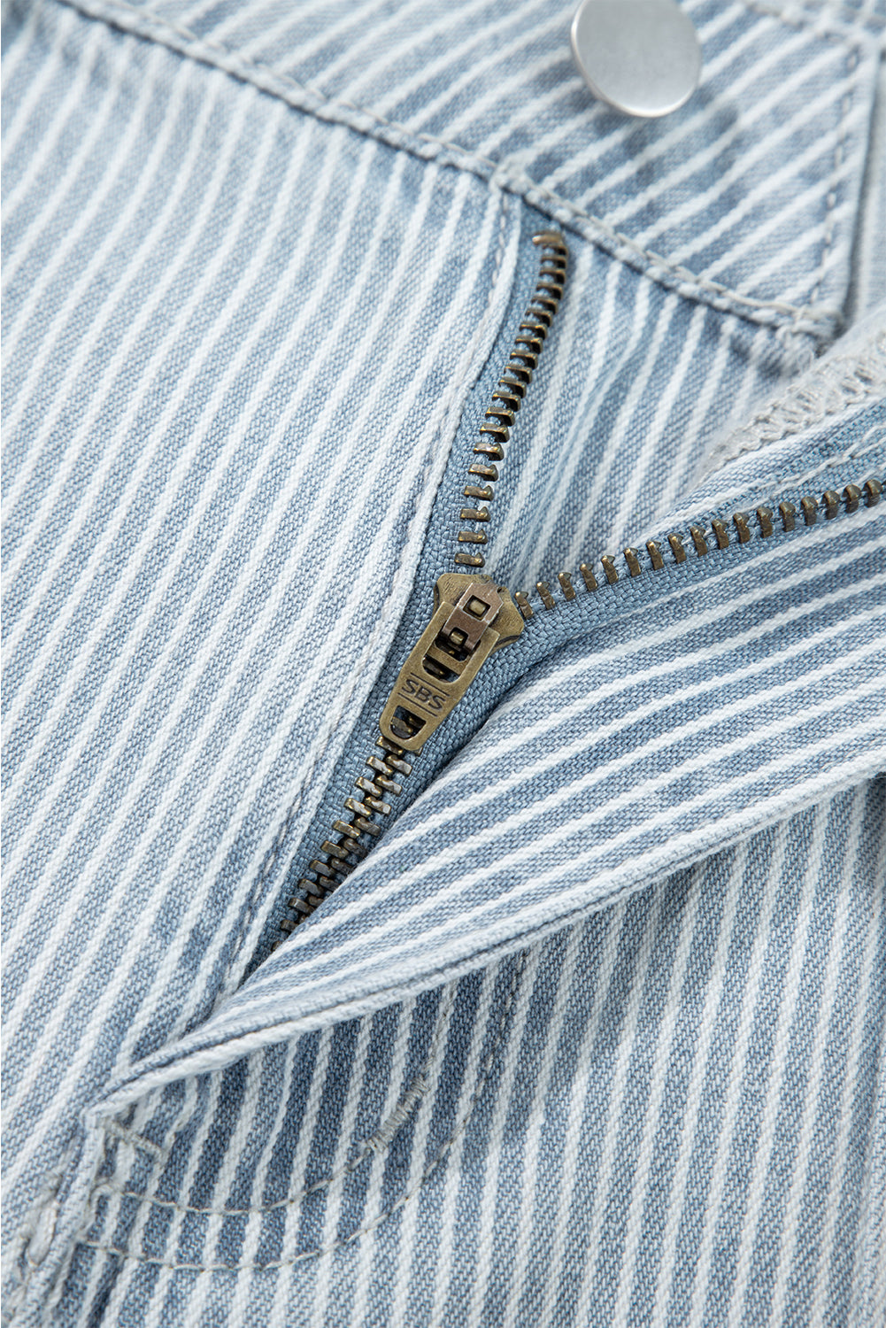 Sky Blue Striped Button Flap Pocket Cuffed Hem Wide Leg Jeans