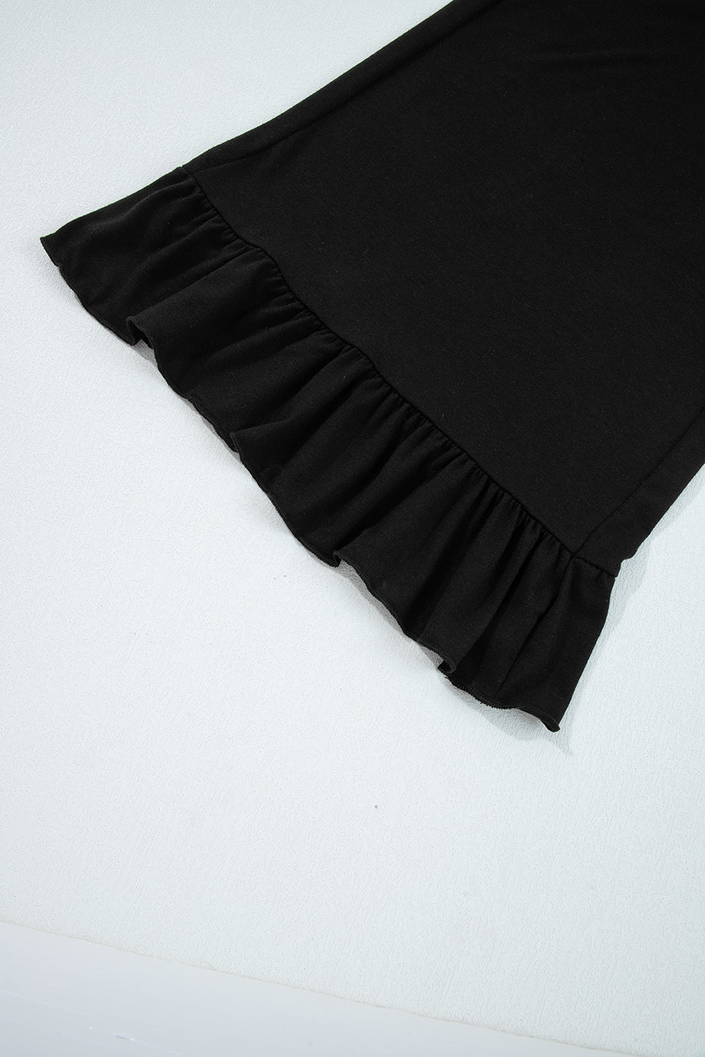 Black Ruffled Wide Leg Pull On High Waist Pants with Pockets