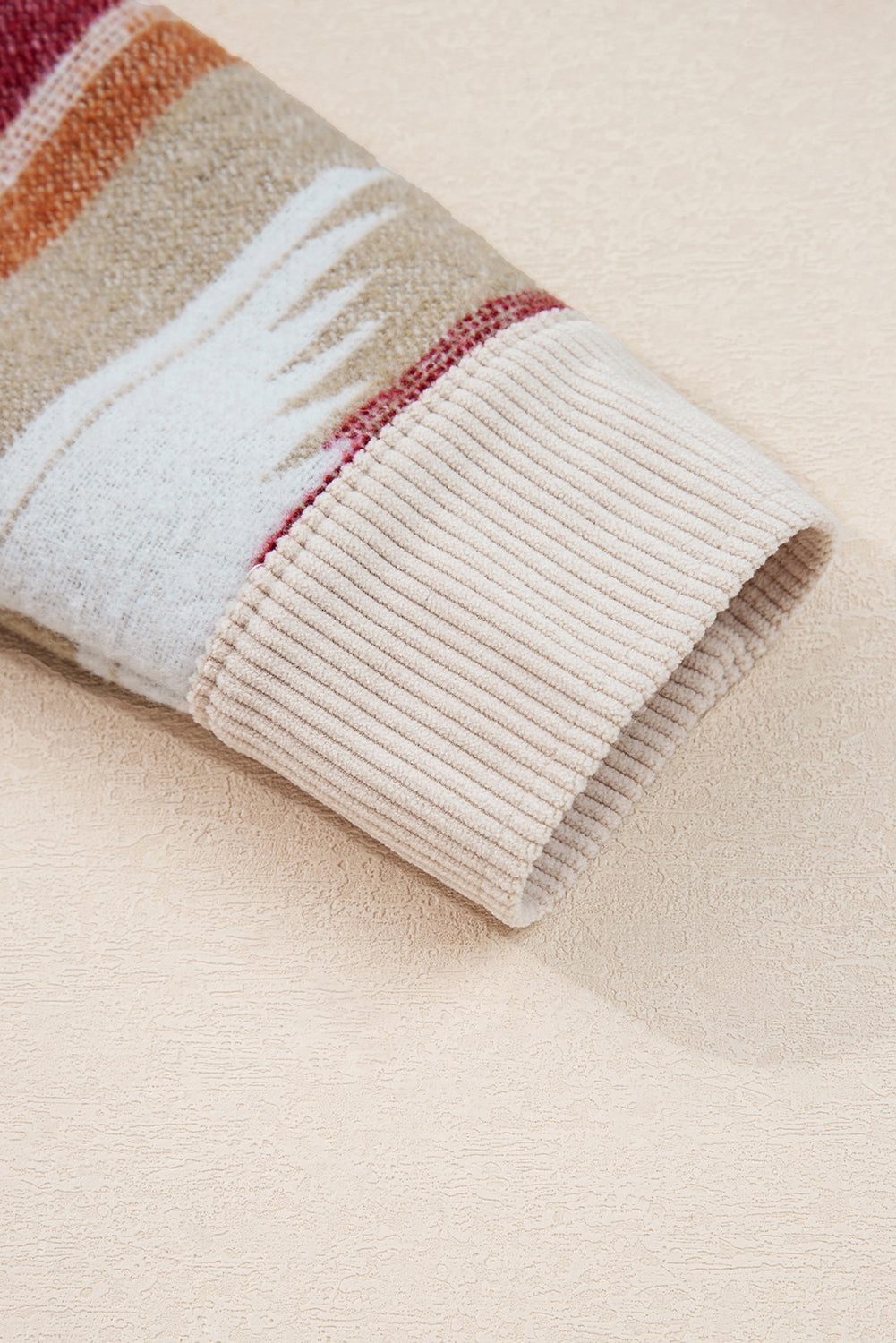 Multicolour Western Aztec Striped Patchwork Double Flap Pocket Raw Hem Shacket