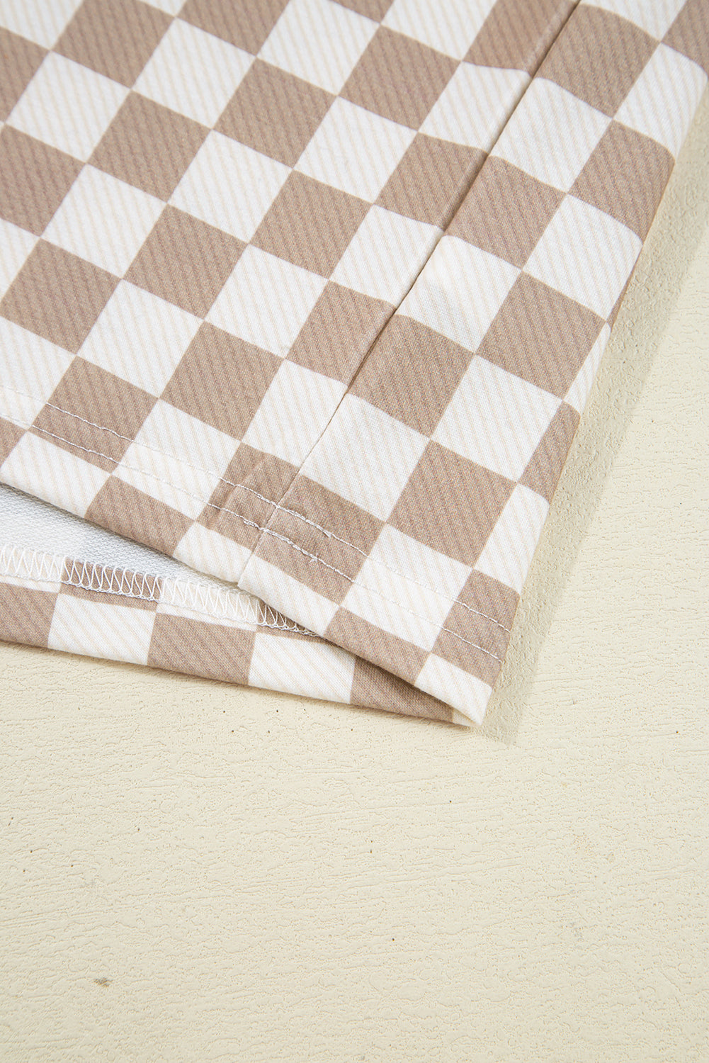 Khaki Checkered Long Sleeve Crop Top High Waist Skort 2pcs Set