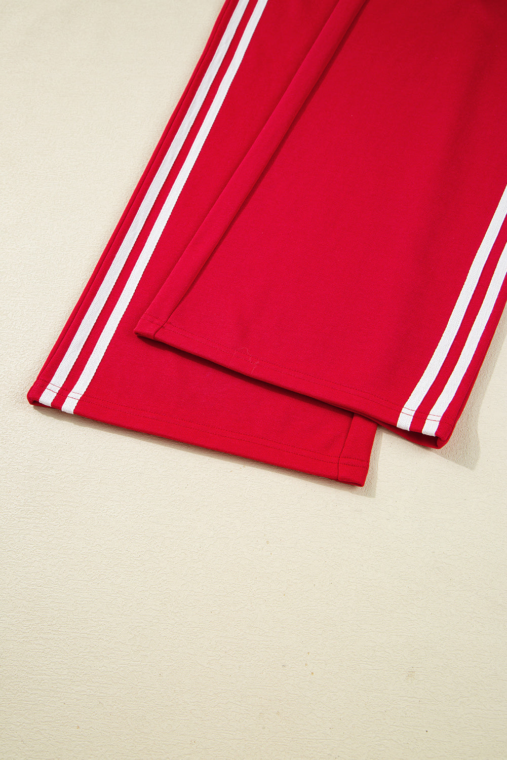 Fiery Red Varsity Striped Detail Crewneck Pullover Elastic Sweatpants 2pcs Outfit