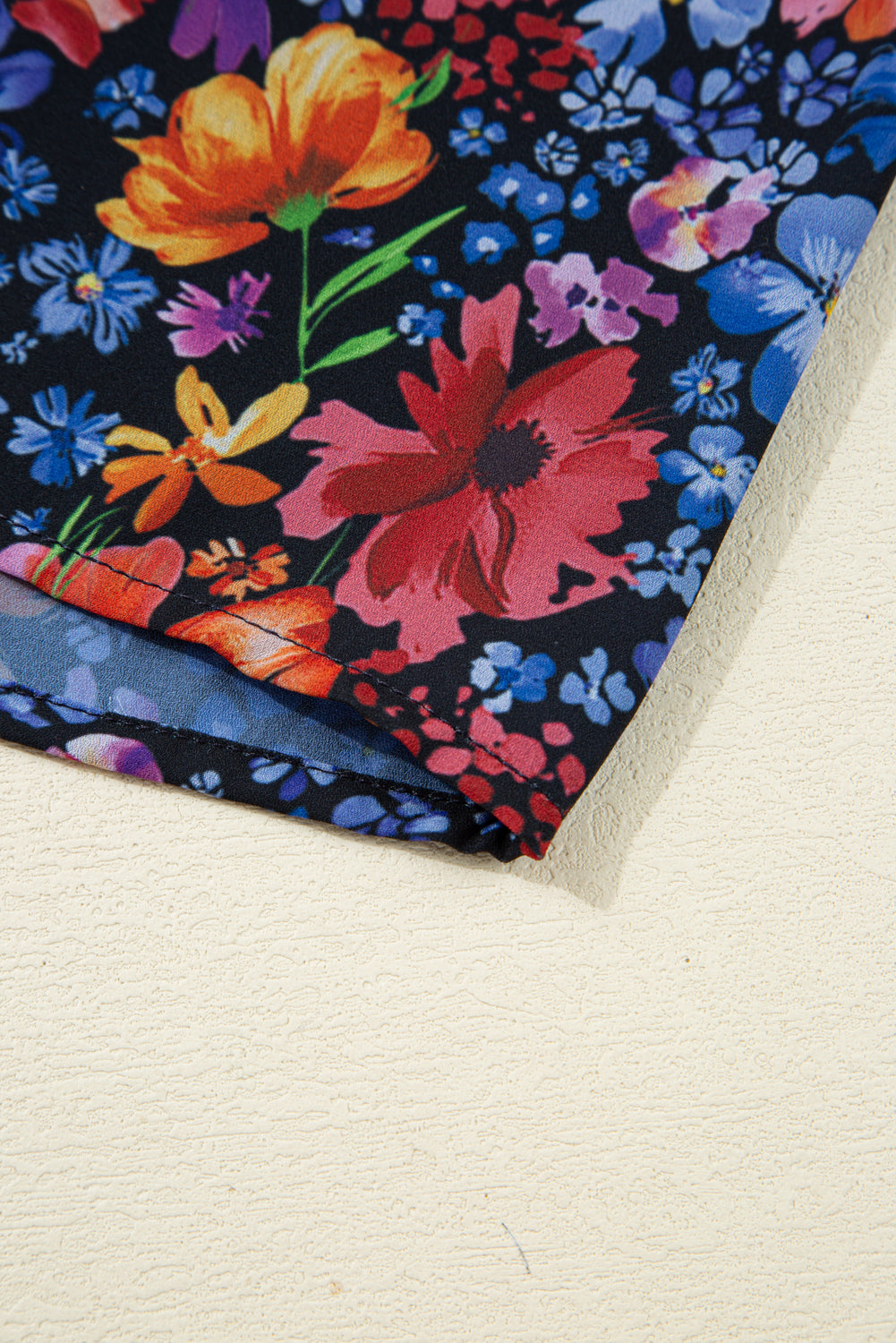 Blue Floral Print Tassel Tie V Neck Long Sleeve Flowy Long Dress