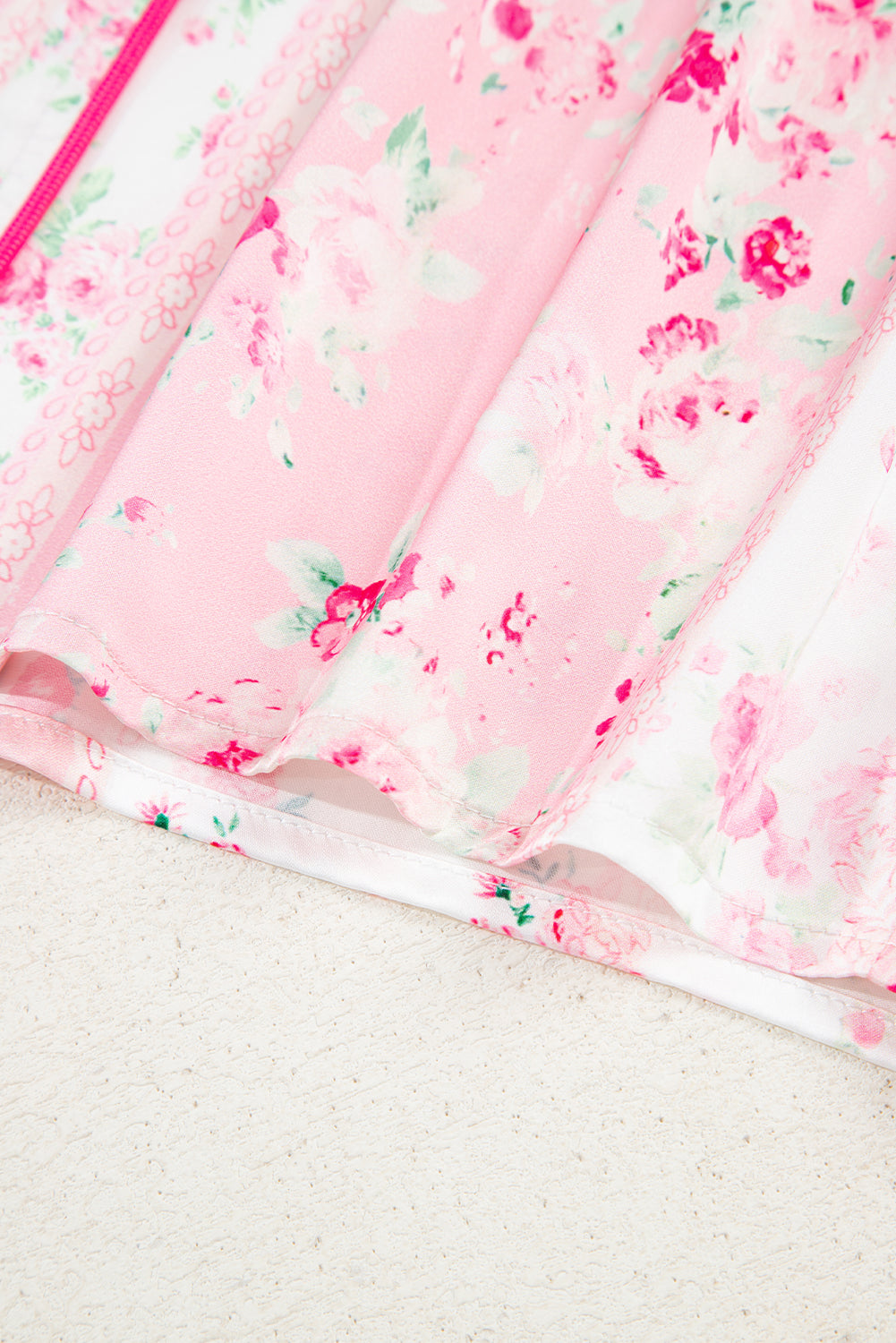 Pink Mixed Floral Print Contrast Piping Trim Satin Tie 2pcs Pajama Set